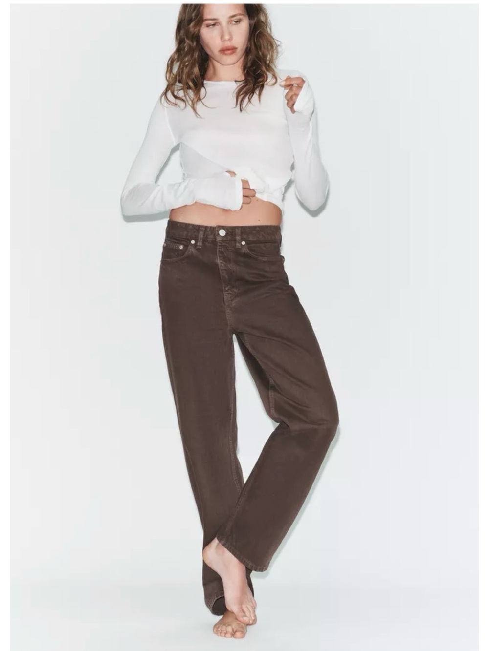 Zara Dark Brown TRF MOM FIT HI-RISE JEANS